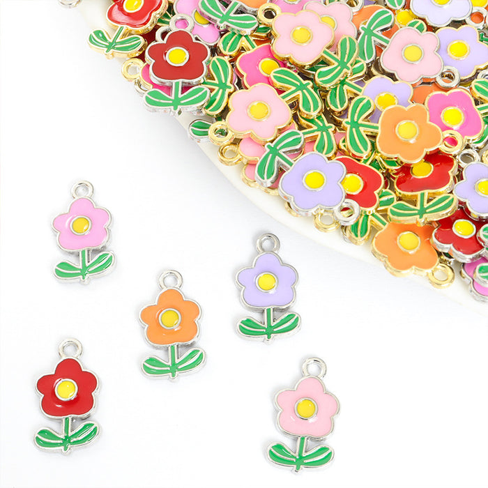Enamel Flower Charms in Five Colors and Two Metal Tones
