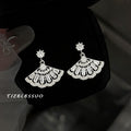 Silver Tone Clear Stone Fan Drop Stud Earrings For Women view 4