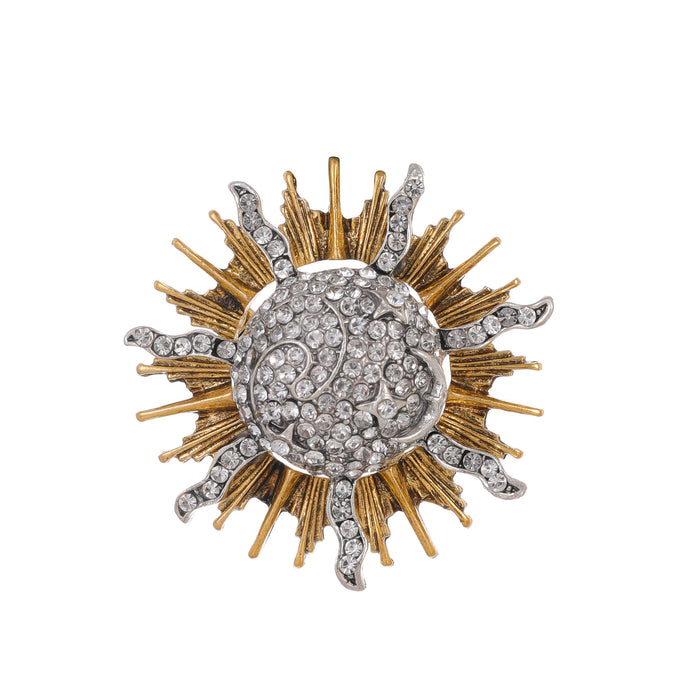 Gold Tone Sunflower Crystal Metal Brooch Pin for Jackets and Lapels
