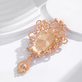 Red Gold Tone Ornate Oval Gemstone Metal Brooch Pin view 4