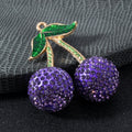 Pave Rhinestone Double Cherry Charm Pendant Enamel Leaf Two Sizes view 8