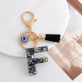 Shell-Chip Resin Letter Keychain with Evil Eye Charm and Tassel view 8
