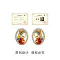 Gold Tone Red Dress Woman Portrait Pearl And Clear Stone Stud Earrings view 3
