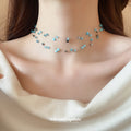 Blue Cube Bead Multi Strand Transparent Cord Choker Necklace view 3