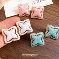 Enamel Four Petal Outline Stud Earrings in Three Colors view 4