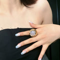 Gold Open Ring Large Round Resin Cabochon Four Colors view 1