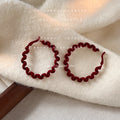 Wine Red Velvet Wavy Coil Large Hoop Earrings Pair view 2