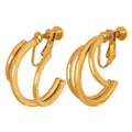 Double Layer C-Shape Geometric Clip-On Earrings Gold Steel view 5
