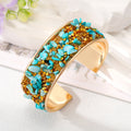 Gold Tone Crushed Stone Wide Open Cuff Bracelets in Eight Colors view 6