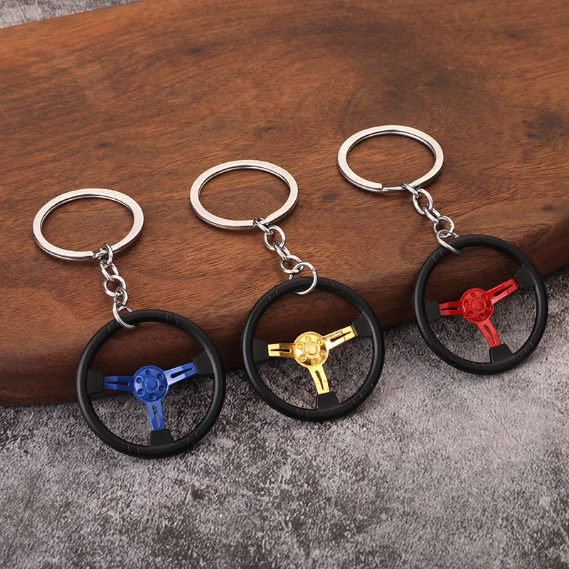 Racing Steering Wheel Zinc Alloy Keychain Car Accessory Gift