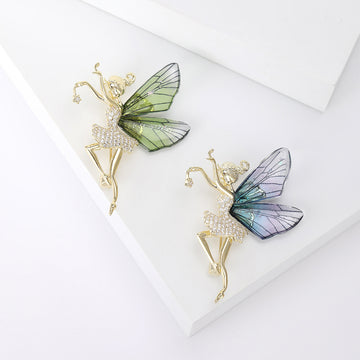 Crystal Fairy Brooch with Translucent Butterfly Wings