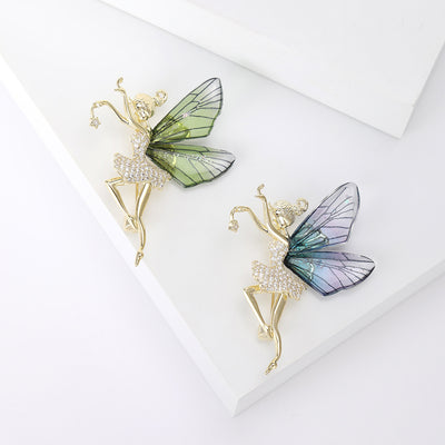 Product image 1 showing the crystal fairy brooch with translucent butterfly wings.