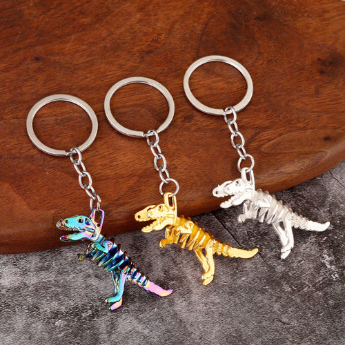 Colorful Alloy Dinosaur Skull Keychain Halloween Gift Bag Charm