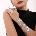 Openwork Floral Cuff Bracelet Gold Or Steel Metal Band view 4