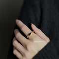 Gold Open Adjustable Ring Black Oval Inlay Twisted Band view 2
