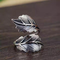 Antique Silver Dual Leaf Open Adjustable Wrap Ring view 3