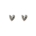 Silver Tone Hammered Sculpted Heart Stud Earrings For Women view 5