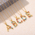 Multicolor Zircon Letter Pendant Necklace On Gold Tone Chain view 2