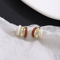 Brown White and Gold Tone Layered Small Hoop Earrings view 7
