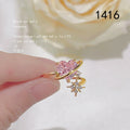 Gold Pink Heart Crystal Open Adjustable Ring Star Charm view 3