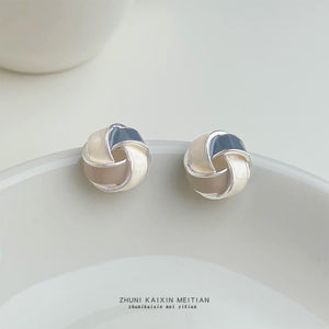 Brass Tricolor Enamel Interlocking Knot Stud Earrings, One Pair