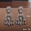 Arched Marquise Dangle Long Drop Earrings In Silver Tone view 5