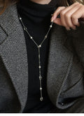 Long Y Pearl Station Lariat Necklaces Gold Silver Six Styles view 9