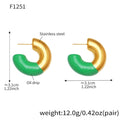 Gold Two-Tone Enamel C-Shape Chunky Stud Earrings Pair view 10