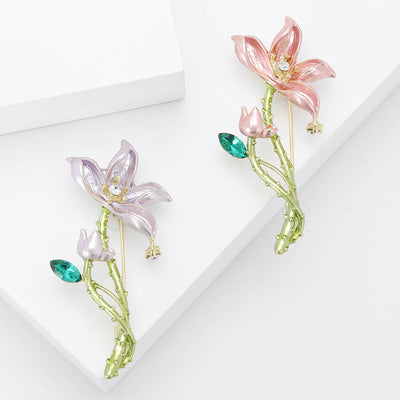 Slender Stem Enamel Flower Brooch isolated front view