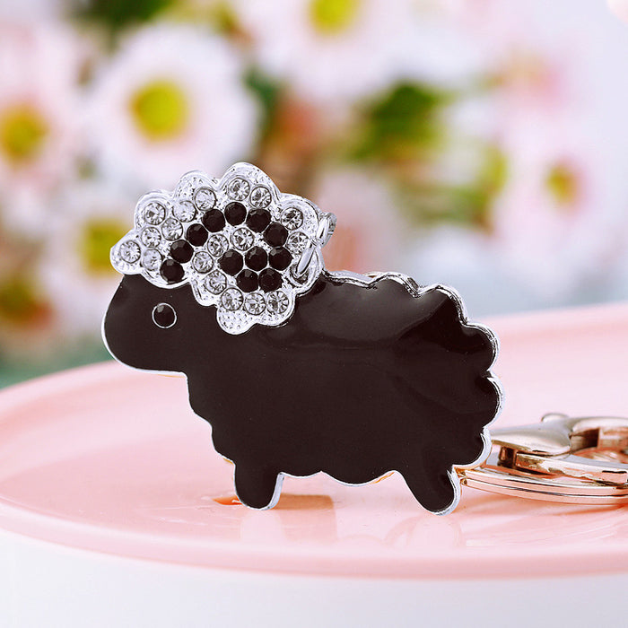 Jeweled Solid Color Sheep Keychains in Black White and Assorted Colors