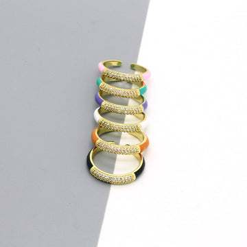 Gold Tone Crystal and Enamel Adjustable Open Rings in Six Colors
