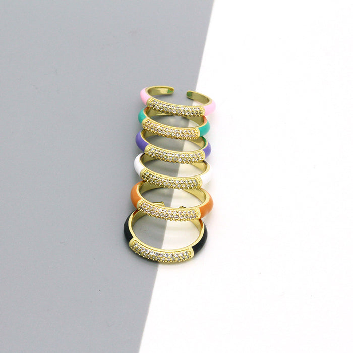 Gold Tone Crystal and Enamel Adjustable Open Rings in Six Colors