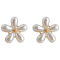 White Pearl Five Petal Flower Stud Earrings Gold Centers view 5