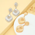 Ribbed Double Seashell Extra Long Dangle Stud Earrings view 1