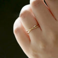 Gold Tone Thin Crossed Beaded Band Ring Sizes 6 to 10 view 3