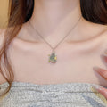 Wire Wrapped Pink Stone Pendant Necklace Silver Chain Drop view 4