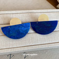 Gold And Blue Semicircle Stud Earrings With Mottled Finish view 3