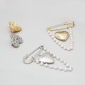 Heart Stud and Safety Pin Chain Brooch Sets in Two Finishes view 2