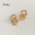 Interlocked Double Oval Baguette CZ Stud Earrings Two Tones view 6