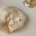 Ivory Three Petal Flower And White Pearl Center Stud Earrings view 3