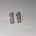 Gold Four Square Crystal Bar Stud Earrings Clear Stones view 3