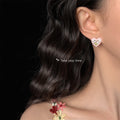 Heart Enamel Tulip Clear CZ Stud Earrings White Pink view 2