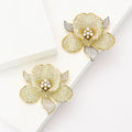 Pavé Crystal Flower Brooch in Gold and Silver Tones view 1