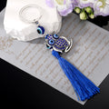 Silver Tone Crystal Blue Evil Eye Owl Tassel Split Ring Keychain view 3