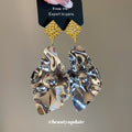 Two Tone Crumpled Leaf Statement Drop Earrings With Diamond Studs view 2