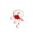 White Plush Maneki Cat Scrunchie Red Pom and Tassel view 5