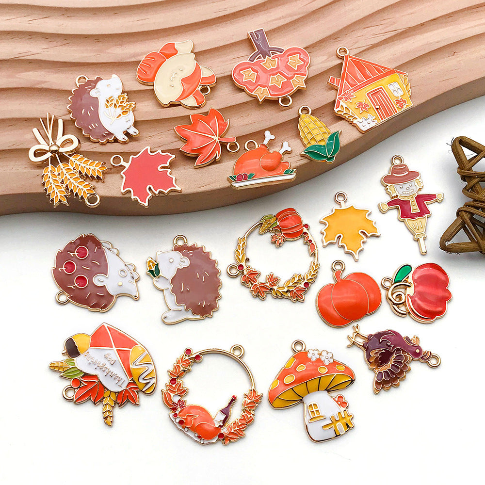 Zinc Alloy Thanksgiving Maple Leaf Pumpkin Turkey Squirrel Charm Pendants for DIY Jewelry
