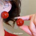 Glossy Red Geometric Stud Earring Set Fashion Jewelry view 4