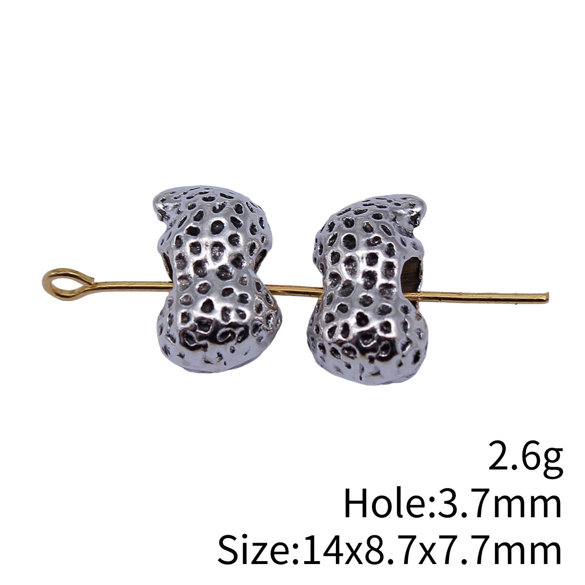 14x8.7x7.7mm 2.6g Antique Silver Zinc Alloy Peanut Large Hole Spacer Beads for Bracelet Jewelry Making