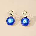 Gold Tone Hammered Stud Blue Evil Eye Drop Earrings view 3